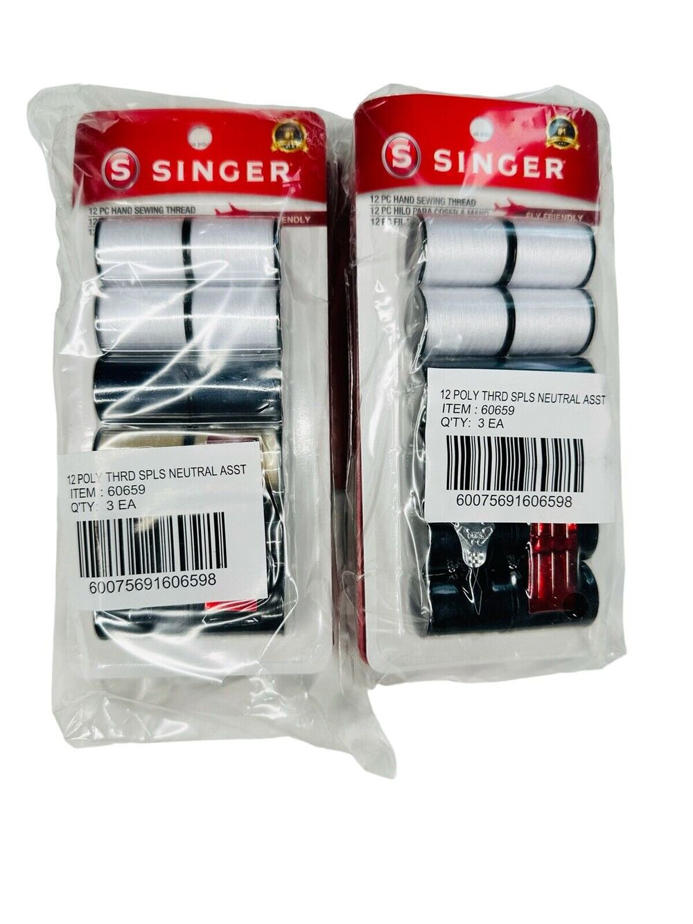 SINGER Polyester Hand Sewing Thread 12 Spools Needles & Threader Asst Colors 6pk